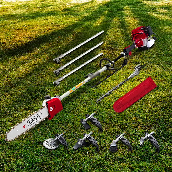 Giantz 4 Stroke Pole Chainsaw Petrol Hedge Trimmer Tree Pruner 12'' 7 In 1