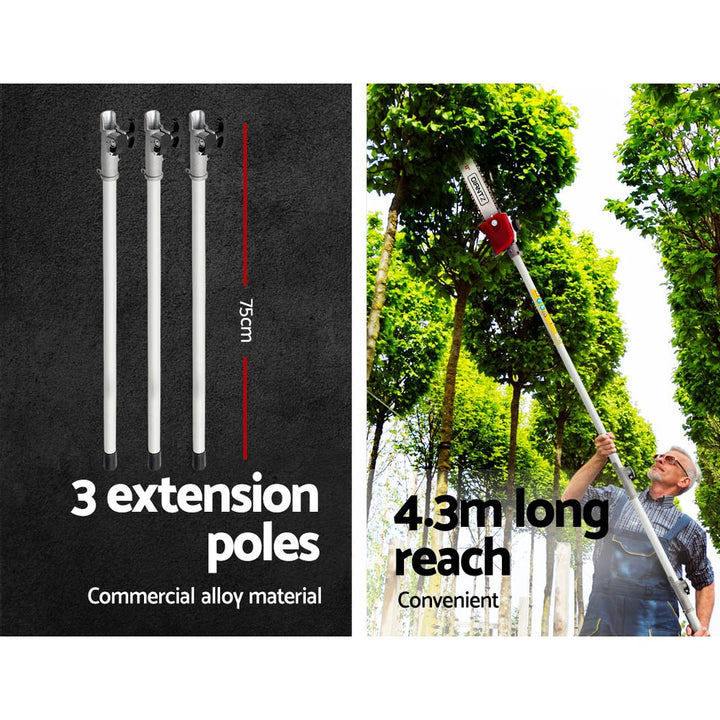 Giantz Pole Chainsaw Petrol 2 Stroke Tree Pruner Long Reach Saw 12 Inch Bar