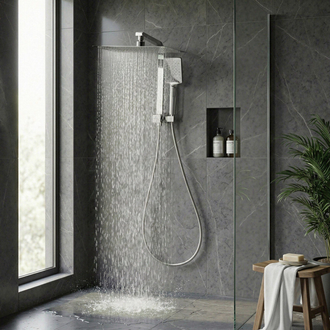 12" Rain Shower Head Set with 3-Mode Handheld Brass High Pressure WELS Chrome