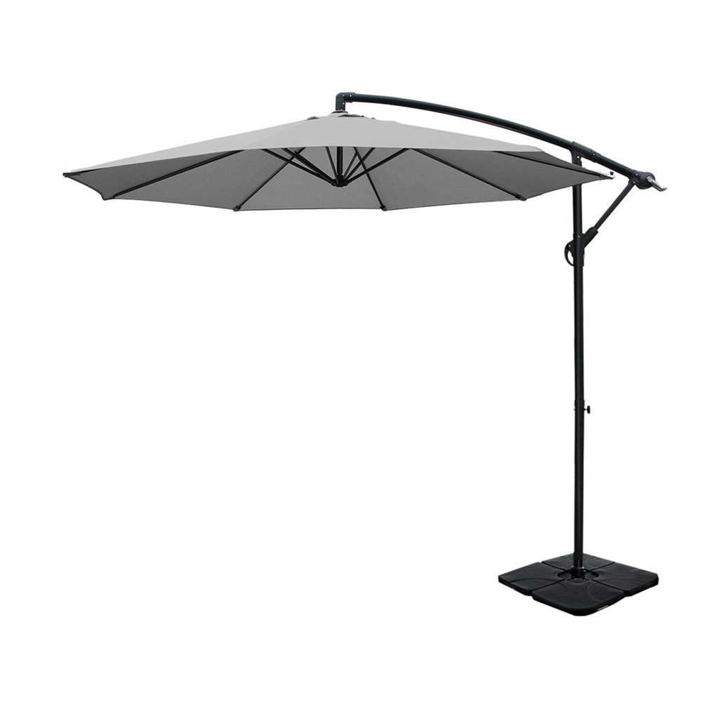 Outdoor Cantilever Umbrella 3m with Base - Garden Patio Shade Grey