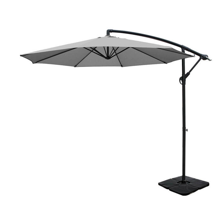 Outdoor Cantilever Umbrella 3m with Base - Garden Patio Shade Grey