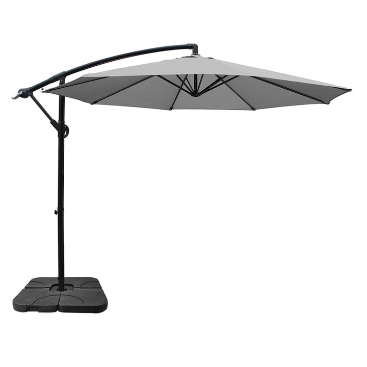 Outdoor Cantilever Umbrella 3m with Base - Garden Patio Shade Grey