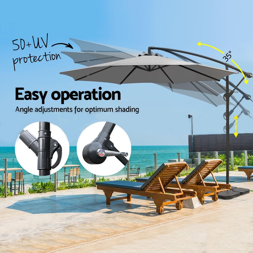 Outdoor Cantilever Umbrella 3m with Base - Garden Patio Shade Grey