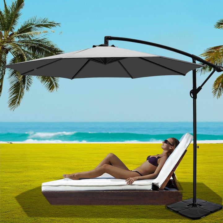 Outdoor Cantilever Umbrella 3m with Base - Garden Patio Shade Grey