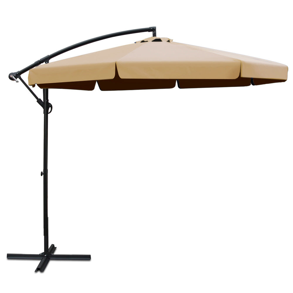 Outdoor Cantilever Umbrella 3m - Garden Patio Shade Beige