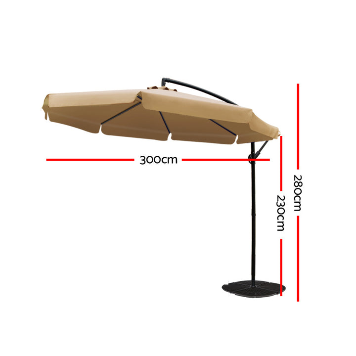 Outdoor Cantilever Umbrella 3m - Garden Patio Shade Beige
