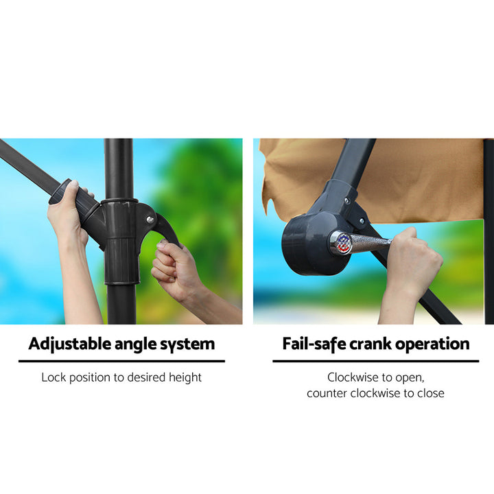 Outdoor Cantilever Umbrella 3m - Garden Patio Shade Beige