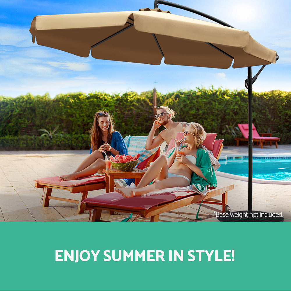 Outdoor Cantilever Umbrella 3m - Garden Patio Shade Beige