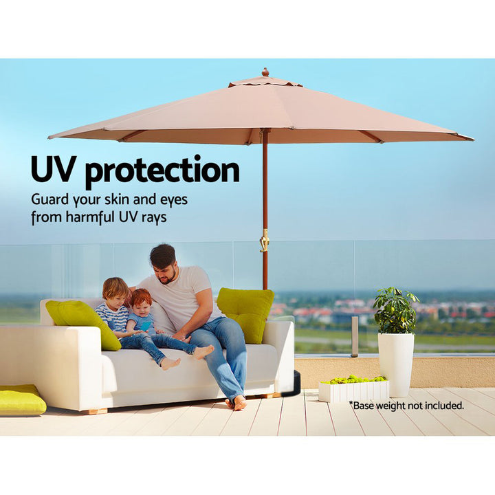 Outdoor Umbrella 3m with Base - Garden Patio Sun Shade Beige