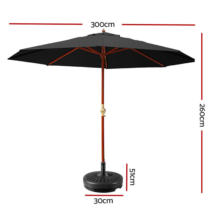 Outdoor Umbrella 3m with Base - Garden Patio Sun Shade Black