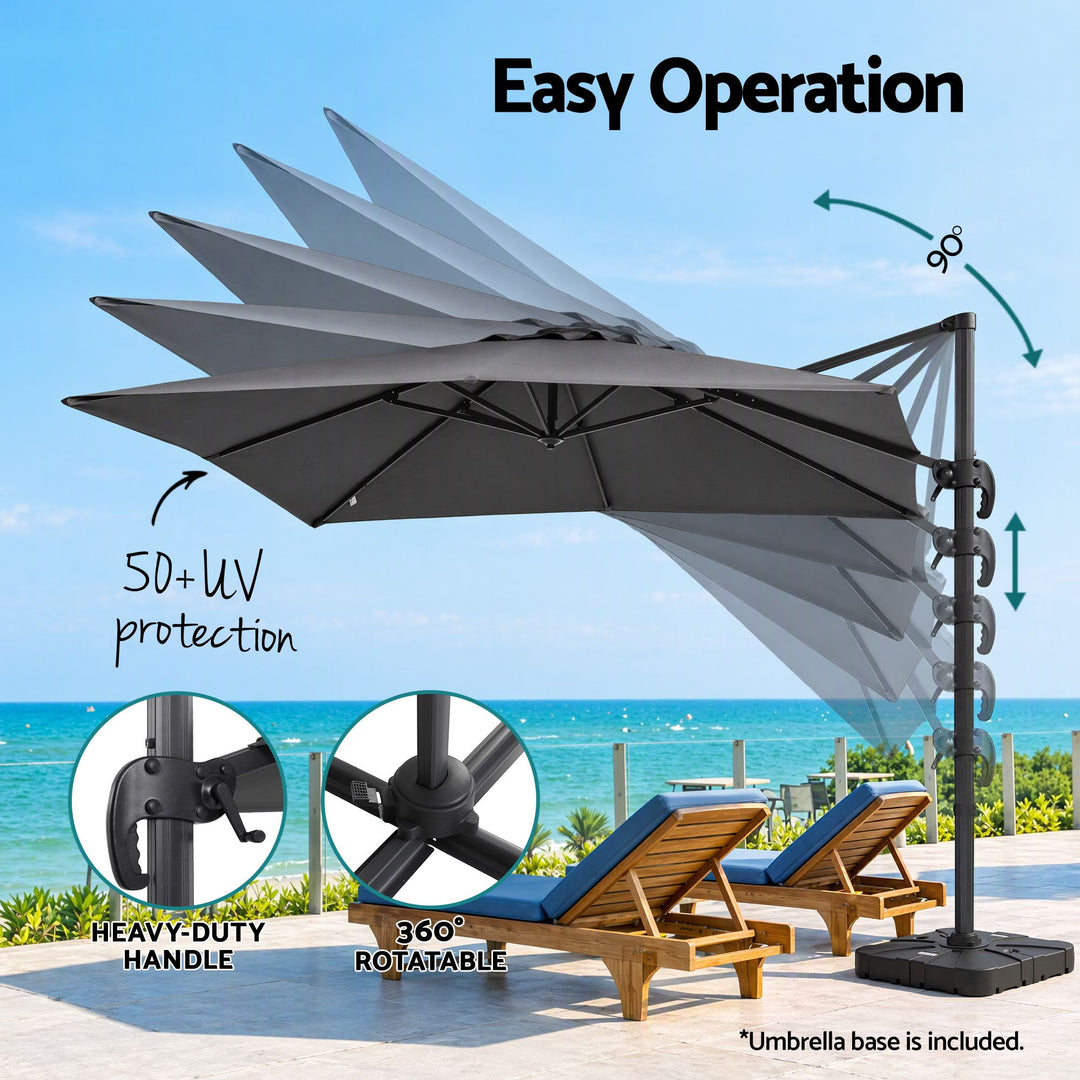 Instahut Outdoor Umbrella w/Base 3m Cantilever Stand Sun Roma 360 Degree Charcoal