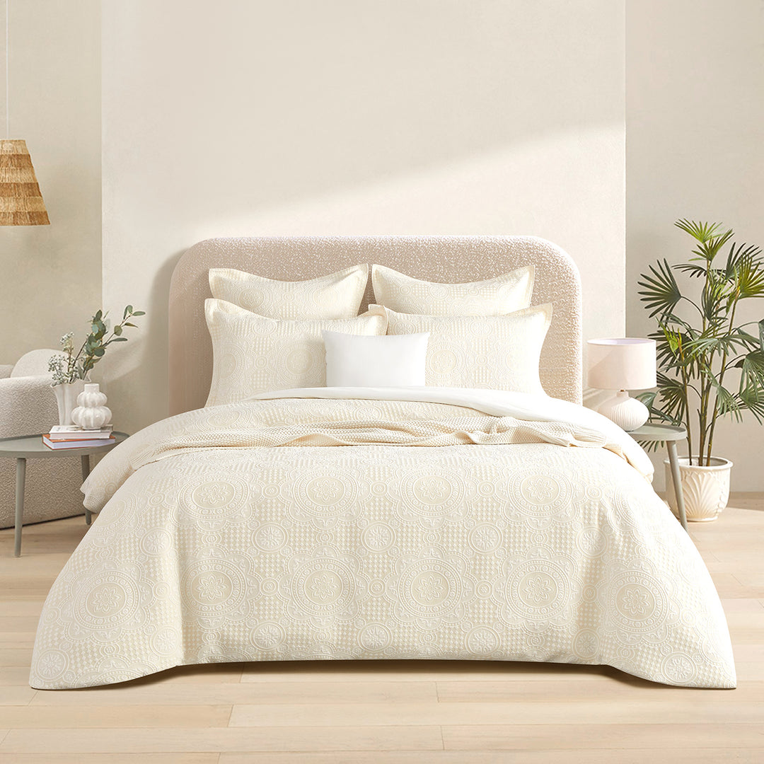 Dakota Beige Jacquard Queen Quilt Cover Set by Renee Taylor