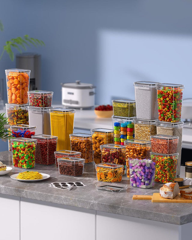 Airtight Food Storage Containers with Lids, 16 PCS Kitchen and Pantry Organization Canisters, BPA-Free, PVC-Free, Food-grade Plastic Leak-proof Jars for Cereal, Flour, Sugar, Extra 16 Labels & Marker