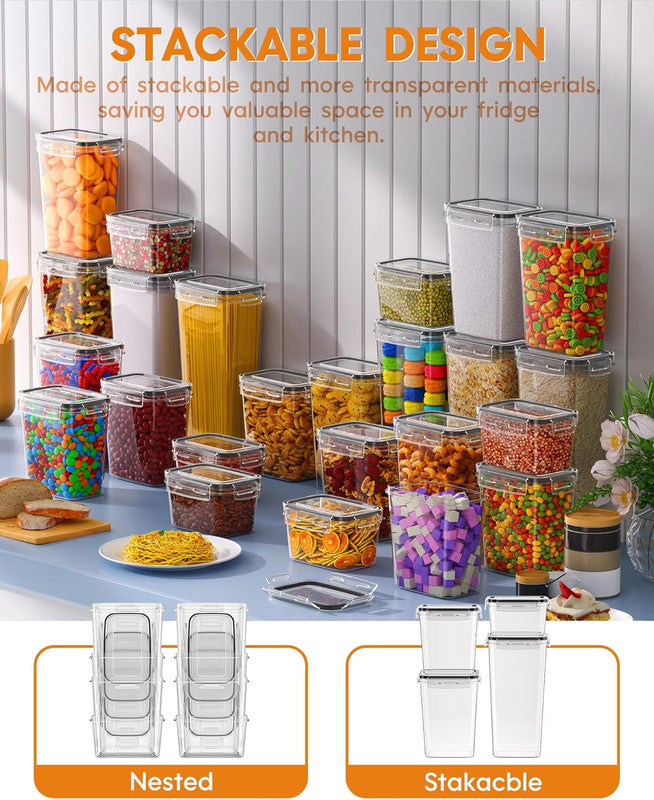 Airtight Food Storage Containers with Lids, 16 PCS Kitchen and Pantry Organization Canisters, BPA-Free, PVC-Free, Food-grade Plastic Leak-proof Jars for Cereal, Flour, Sugar, Extra 16 Labels & Marker