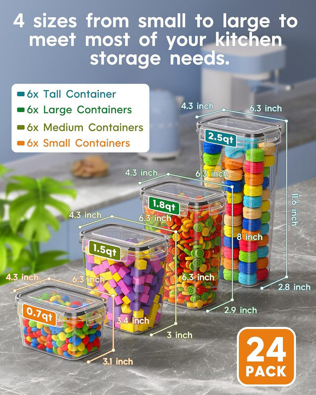 Airtight Food Storage Containers with Lids, 16 PCS Kitchen and Pantry Organization Canisters, BPA-Free, PVC-Free, Food-grade Plastic Leak-proof Jars for Cereal, Flour, Sugar, Extra 16 Labels & Marker