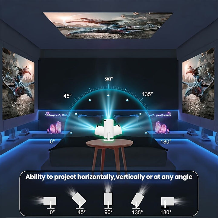 HY300 Pro mini portable projector, native 1280 * 720P support 4K / 350ANSI smart projector, with WiFi 6 BT 6.0, Screen adjustment, 180-degree rotation, home video projector with Android 11. 0 operating system built-in