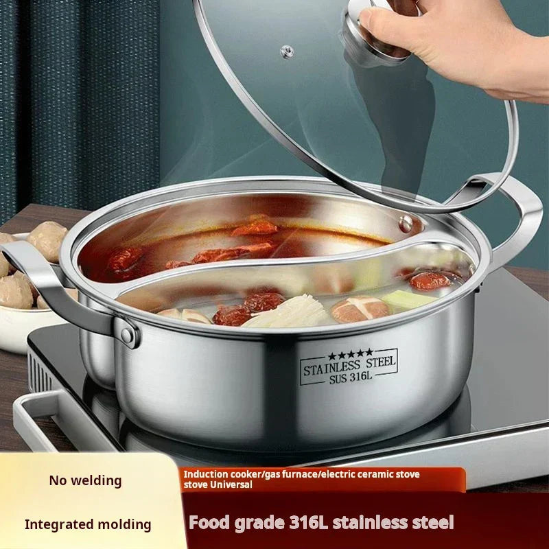 32cm Stainless Steel Twin Divided Hot Pot Silver
