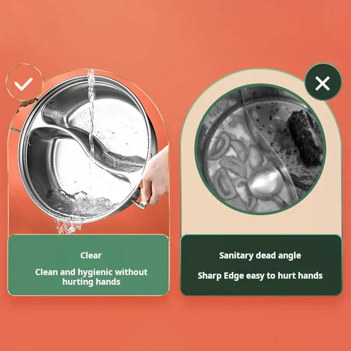 32cm Stainless Steel Twin Divided Hot Pot Silver