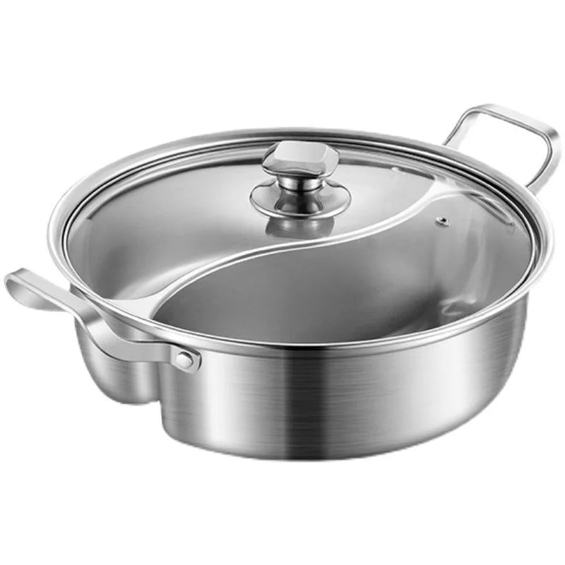 32cm Stainless Steel Twin Divided Hot Pot Silver