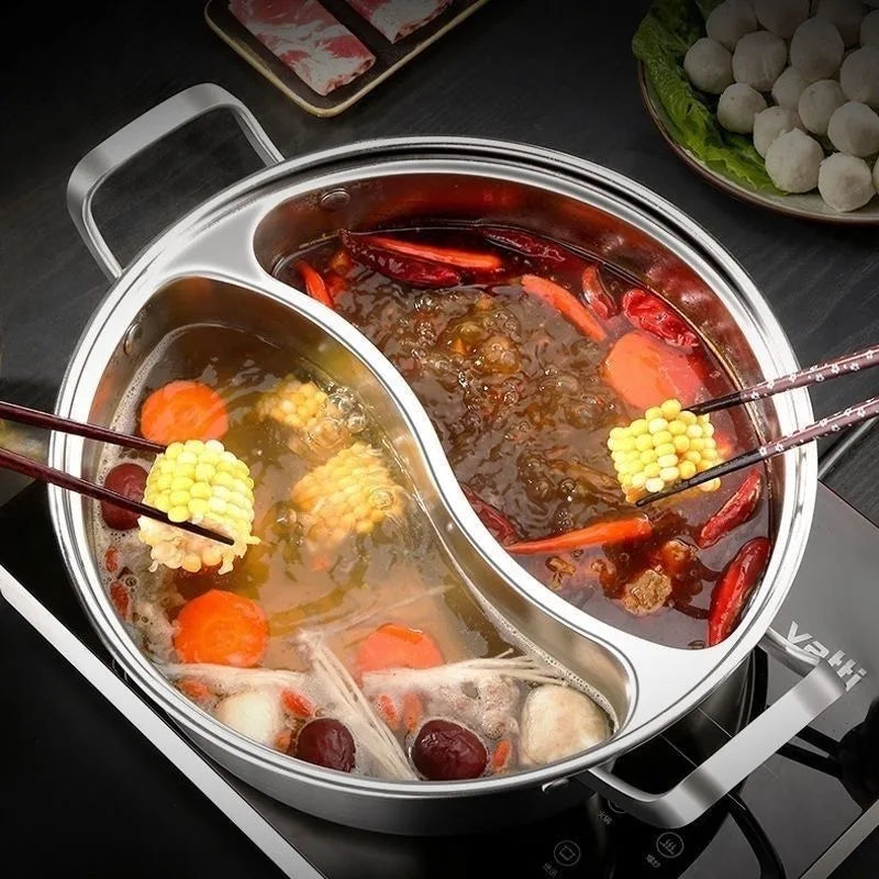 32cm Stainless Steel Twin Divided Hot Pot Silver