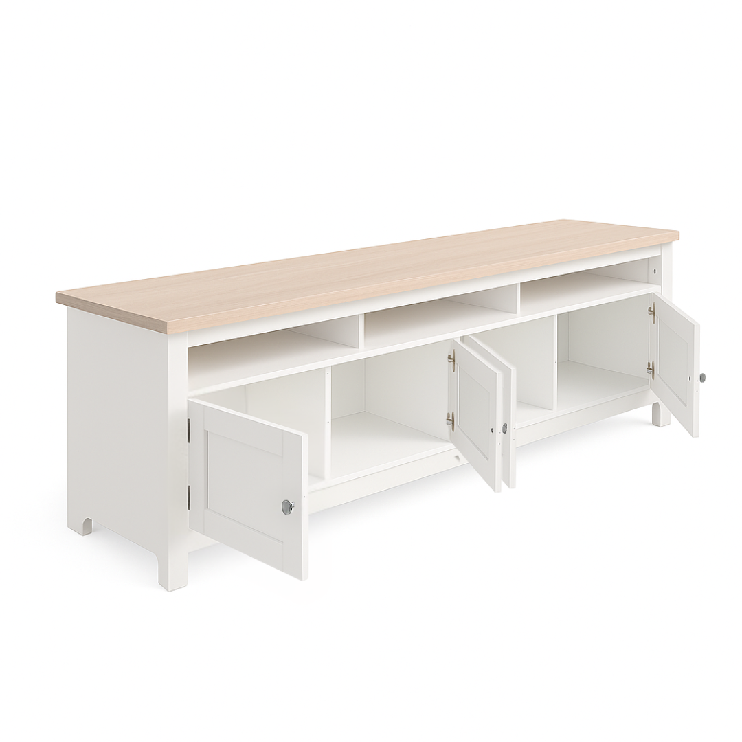Noosa Entertainment Unit White and Oak 4 Doors and 3 spaces