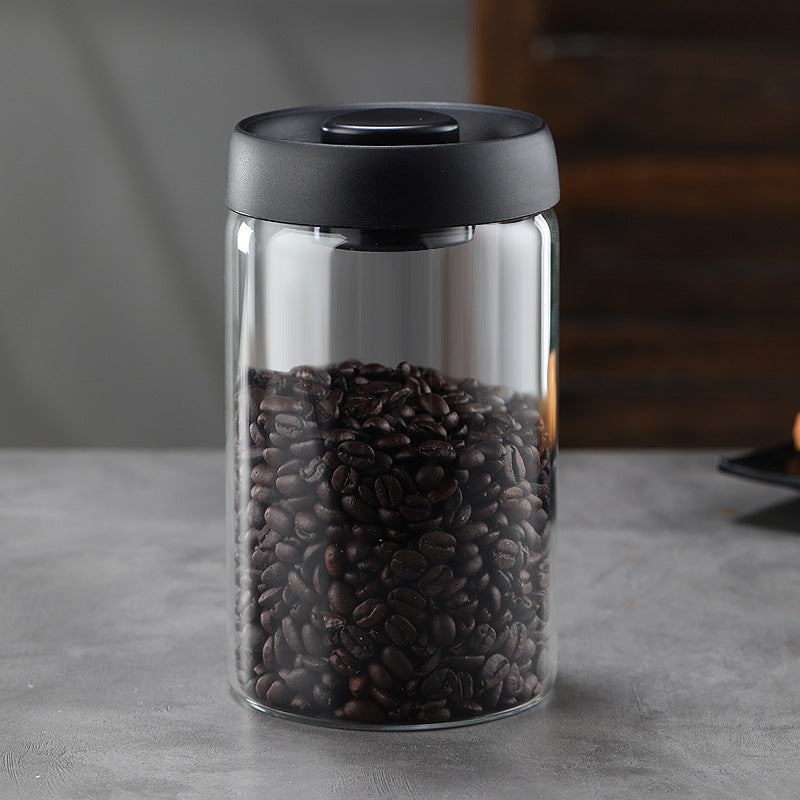 Glass Storage Containers - Storage Tin - Modern, manual vacuum storage tank made of borosilicate glass with moisture-proof lid for kitchen coffee condiments