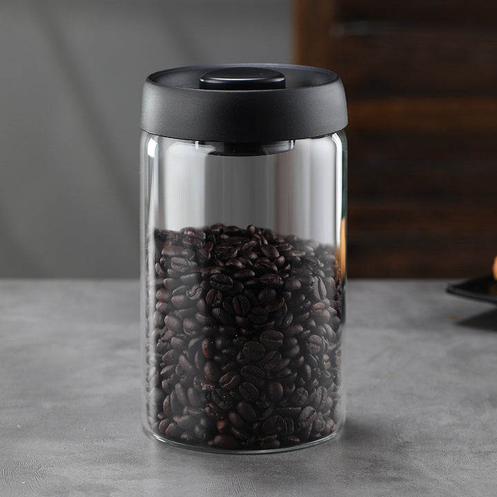 Glass Storage Containers - Storage Tin - Modern, manual vacuum storage tank made of borosilicate glass with moisture-proof lid for kitchen coffee condiments