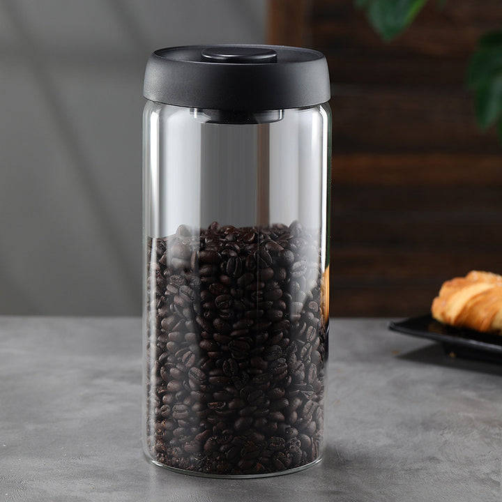 Glass Storage Containers - Storage Tin - Modern, manual vacuum storage tank made of borosilicate glass with moisture-proof lid for kitchen coffee condiments