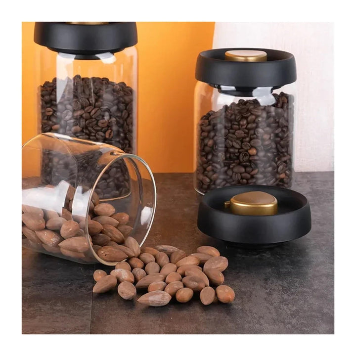 Glass Storage Containers - Storage Tin - Modern, manual vacuum storage tank made of borosilicate glass with moisture-proof lid for kitchen coffee condiments