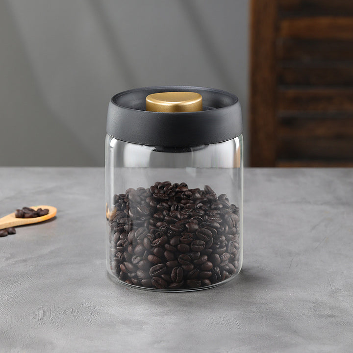 Glass Storage Containers - Storage Tin - Modern, manual vacuum storage tank made of borosilicate glass with moisture-proof lid for kitchen coffee condiments