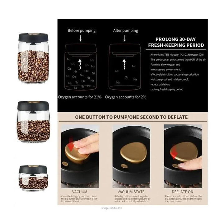Glass Storage Containers - Storage Tin - Modern, manual vacuum storage tank made of borosilicate glass with moisture-proof lid for kitchen coffee condiments