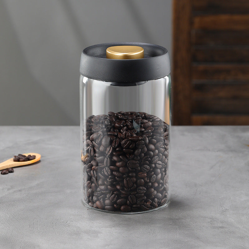 Glass Storage Containers - Storage Tin - Modern, manual vacuum storage tank made of borosilicate glass with moisture-proof lid for kitchen coffee condiments