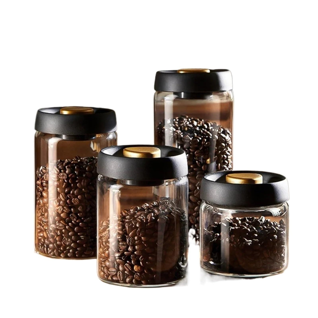 Glass Storage Containers - Storage Tin - Modern, manual vacuum storage tank made of borosilicate glass with moisture-proof lid for kitchen coffee condiments