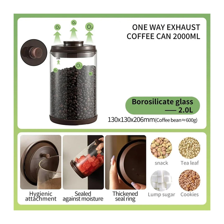 Glass Storage Containers - Storage Tin - Modern, manual vacuum storage tank made of borosilicate glass with moisture-proof lid for kitchen coffee condiments