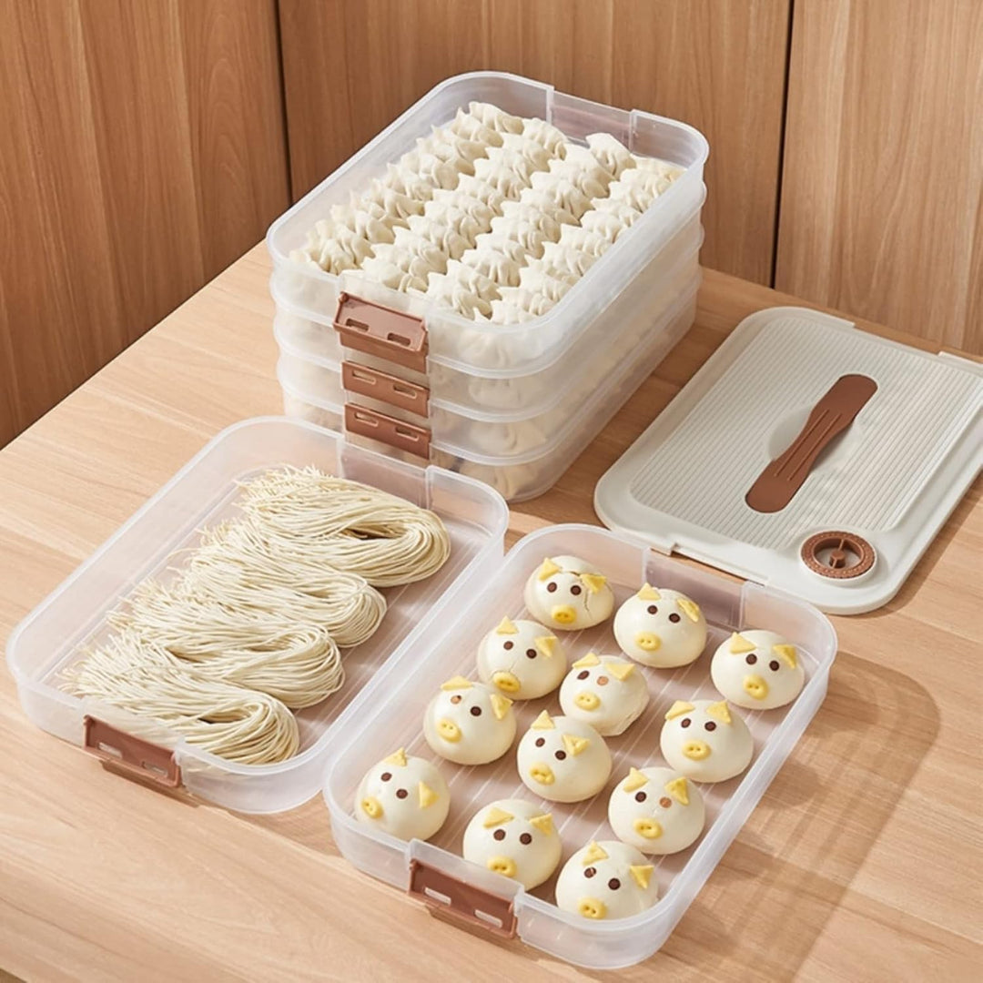 Food Storage Containers - Freezer Containers - Fridge Organizer - Storage Boxes with Lid - Kitchen Storage Box - Meat Box - Food Container - Stackable - 4 Layers - With Handle - Food Storage Box - Large Capacity - Freezer - Cream White - 1 Piece