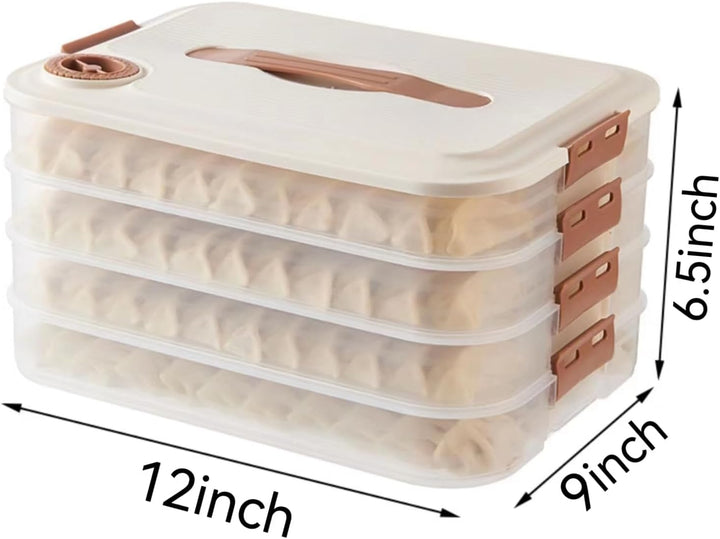 Food Storage Containers - Freezer Containers - Fridge Organizer - Storage Boxes with Lid - Kitchen Storage Box - Meat Box - Food Container - Stackable - 4 Layers - With Handle - Food Storage Box - Large Capacity - Freezer - Cream White - 1 Piece