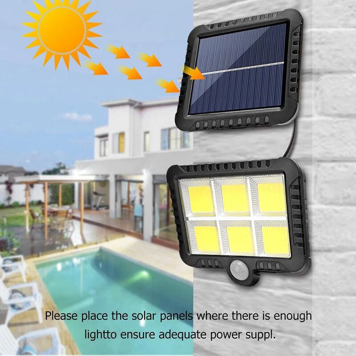 2 Pack 56 LED Outdoor Solar Lights with Motion Sensor IP65 Waterproof and 5M Cable, 120 Degree Angle