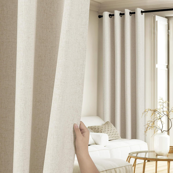 Linen Curtains 84 Inch Long 100% Blackout 2 Panels Natural Thick Farmhouse Living Room Soundproof Curtain Thermal Insulated Window Treatment Door Curtain Drapes (52-Inch Width Each Panel)