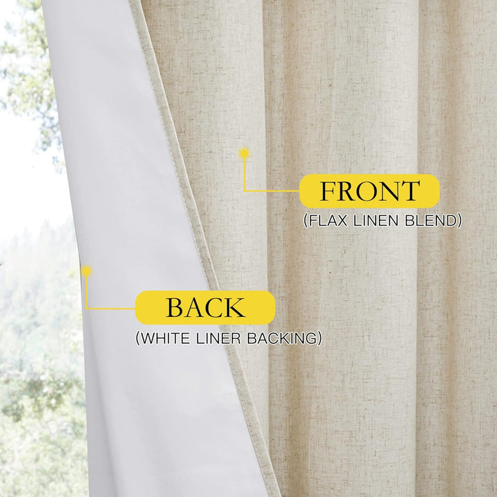 Linen Curtains 84 Inch Long 100% Blackout 2 Panels Natural Thick Farmhouse Living Room Soundproof Curtain Thermal Insulated Window Treatment Door Curtain Drapes (52-Inch Width Each Panel)