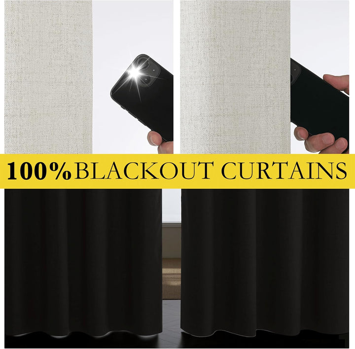 Snowbound Vintage Linen 100% Blackout Curtains for Living Room,Thermal Insulated Curtains 63" Long,Noise Reducing Window Treatment Drapes for Hall Room,52" Wide Per Panel,Set of 2