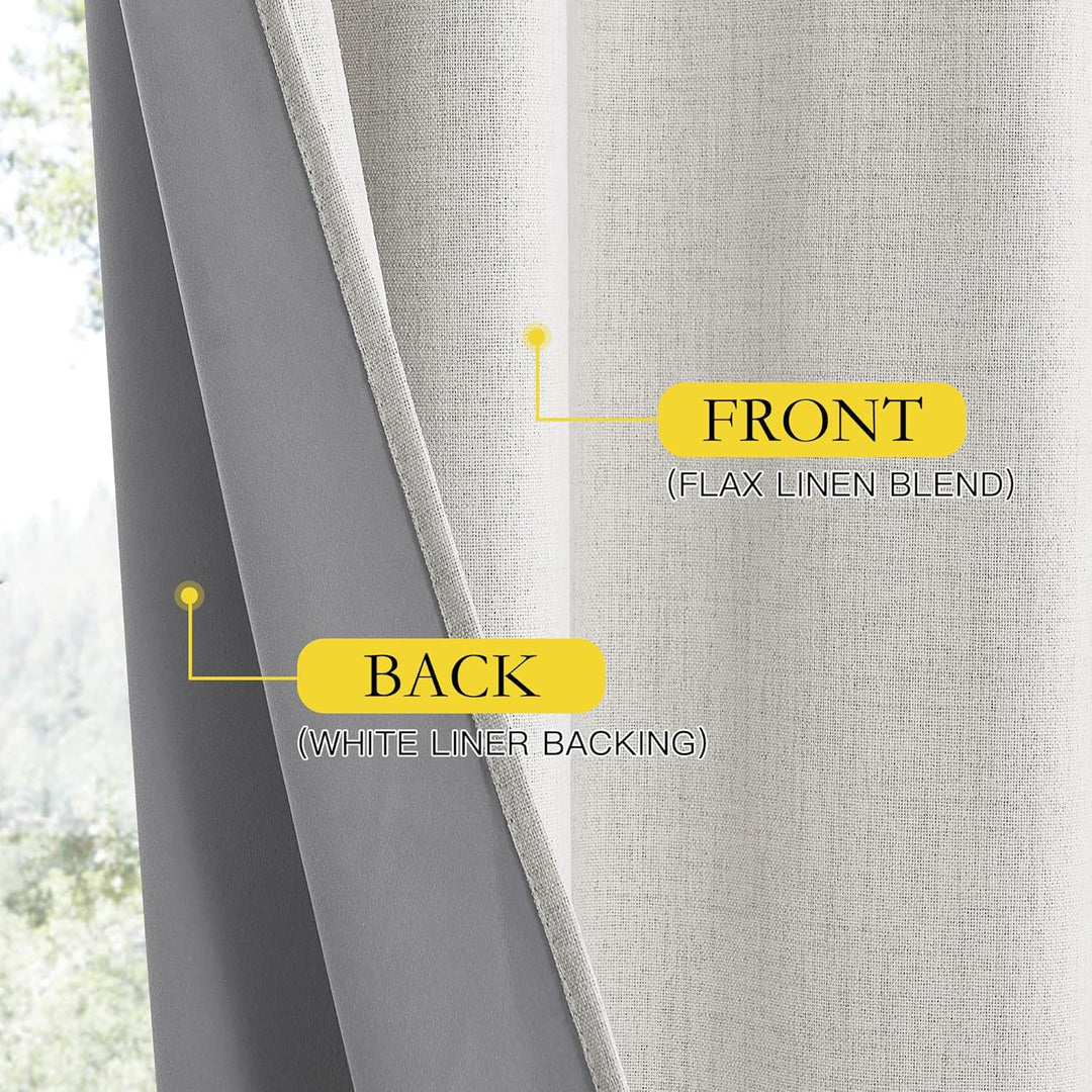 Snowbound Vintage Linen 100% Blackout Curtains for Living Room,Thermal Insulated Curtains 63" Long,Noise Reducing Window Treatment Drapes for Hall Room,52" Wide Per Panel,Set of 2