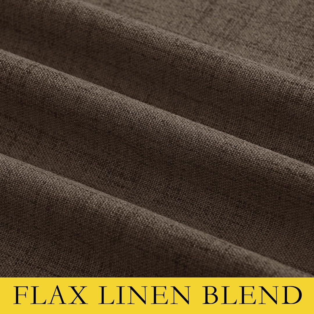 Coffee Vintage Linen 100% Blackout Curtains for Living Room, Thermal Insulated Curtains 95“ Long, Noise Reducing Window Treatment Drapes for Home Office, 62" Wide Per Panel, Set of 2
