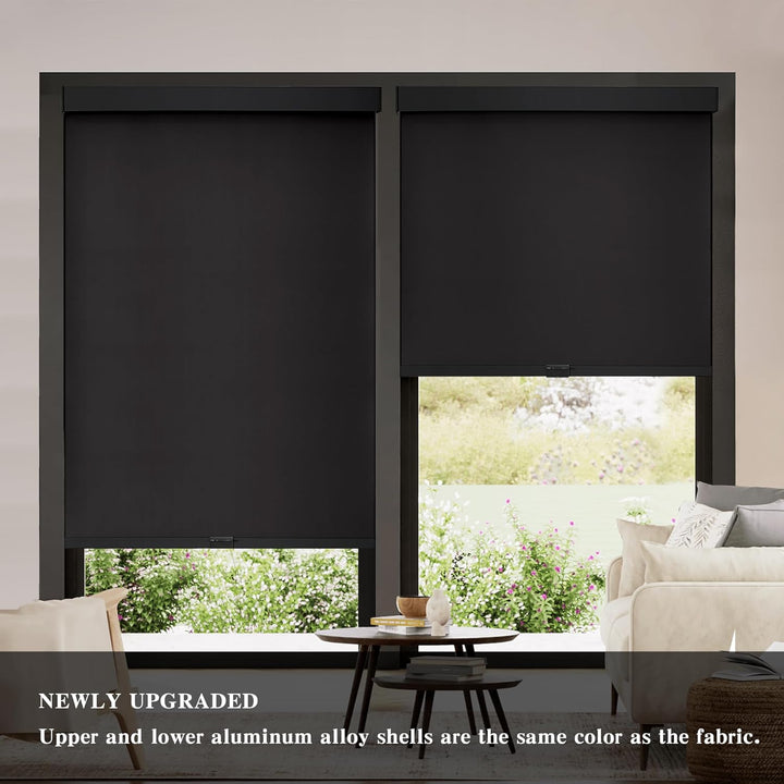 Blackout Roller Shades Cordless Blinds for Windows, Free-Stop Shades with Valance, Thermal Insulated Fabric, UV Protection, Blinds for Home and Office 20" W x 72" H (51W x 183H cm) Black