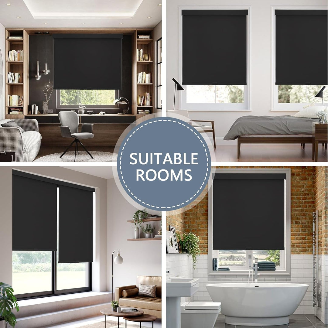 Blackout Roller Shades Cordless Blinds for Windows, Free-Stop Shades with Valance, Thermal Insulated Fabric, UV Protection, Blinds for Home and Office 20" W x 72" H (51W x 183H cm) Black