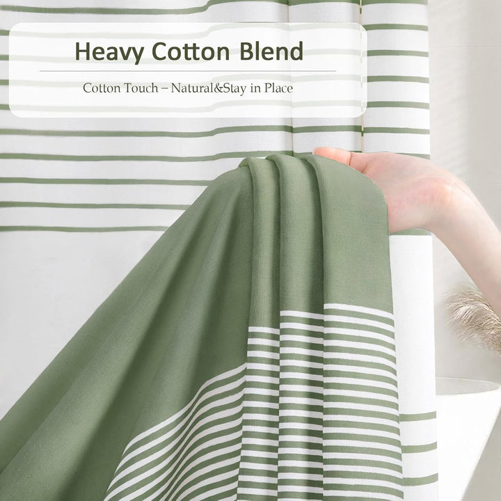 Sage Green Shower Curtain Cotton Boho Striped Shower Curtains for Bathroom with Tassel 72 X 72