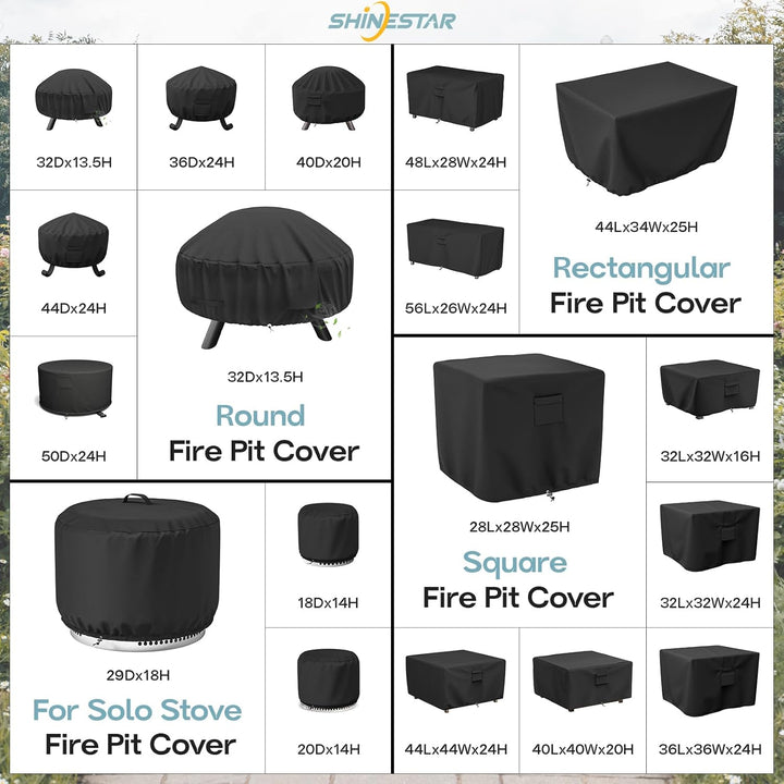 Round Fire Pit Cover for 22-32 Inch Fire Pit - Waterproof and Windproof, with Straps and Built-in Vents, 32 Dia x 13.5 H, Black