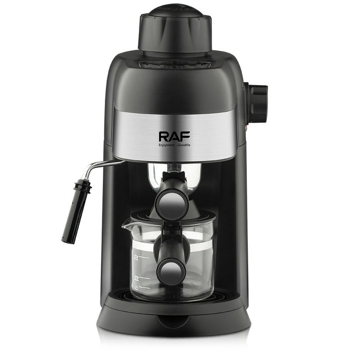 Compact 800W Espresso Coffee Maker with Steam Milk Frother, 240ml Glass Carafe, 4-Cup Capacity, Perfect for Home Kitchen and Small Office Use (Black)