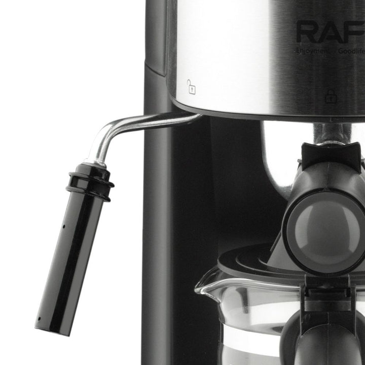 Compact 800W Espresso Coffee Maker with Steam Milk Frother, 240ml Glass Carafe, 4-Cup Capacity, Perfect for Home Kitchen and Small Office Use (Black)