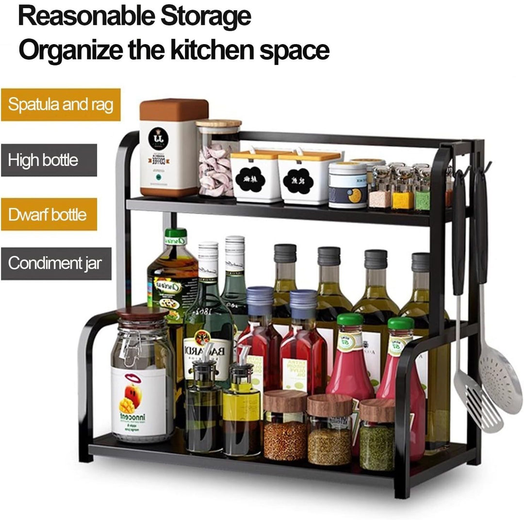 CARLA HOME 2-Tier Wooden Kitchen Countertop Spice Rack for Storage of Condiments, Oils, Jars & Seasoning Bottles