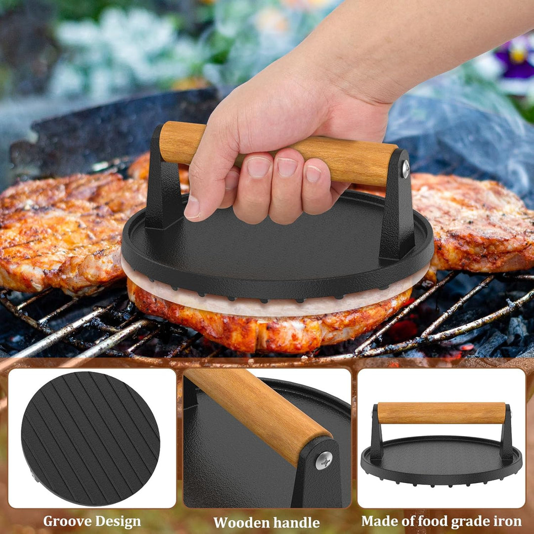 Heavy Duty Burger Press 7 Inch with Solid Wood Handle